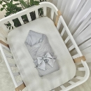 Paturica bebe din satin si material tricotat cu pilota si fundita, gri (4)